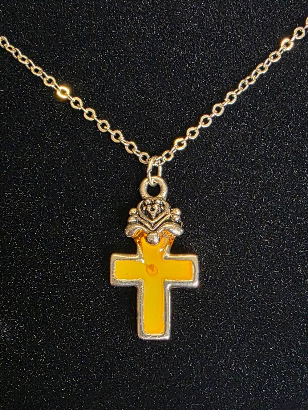 Mustard Seed Cross Charm Bracelet Silver Tone 7.5" Faith Religious Gift Boxed.
